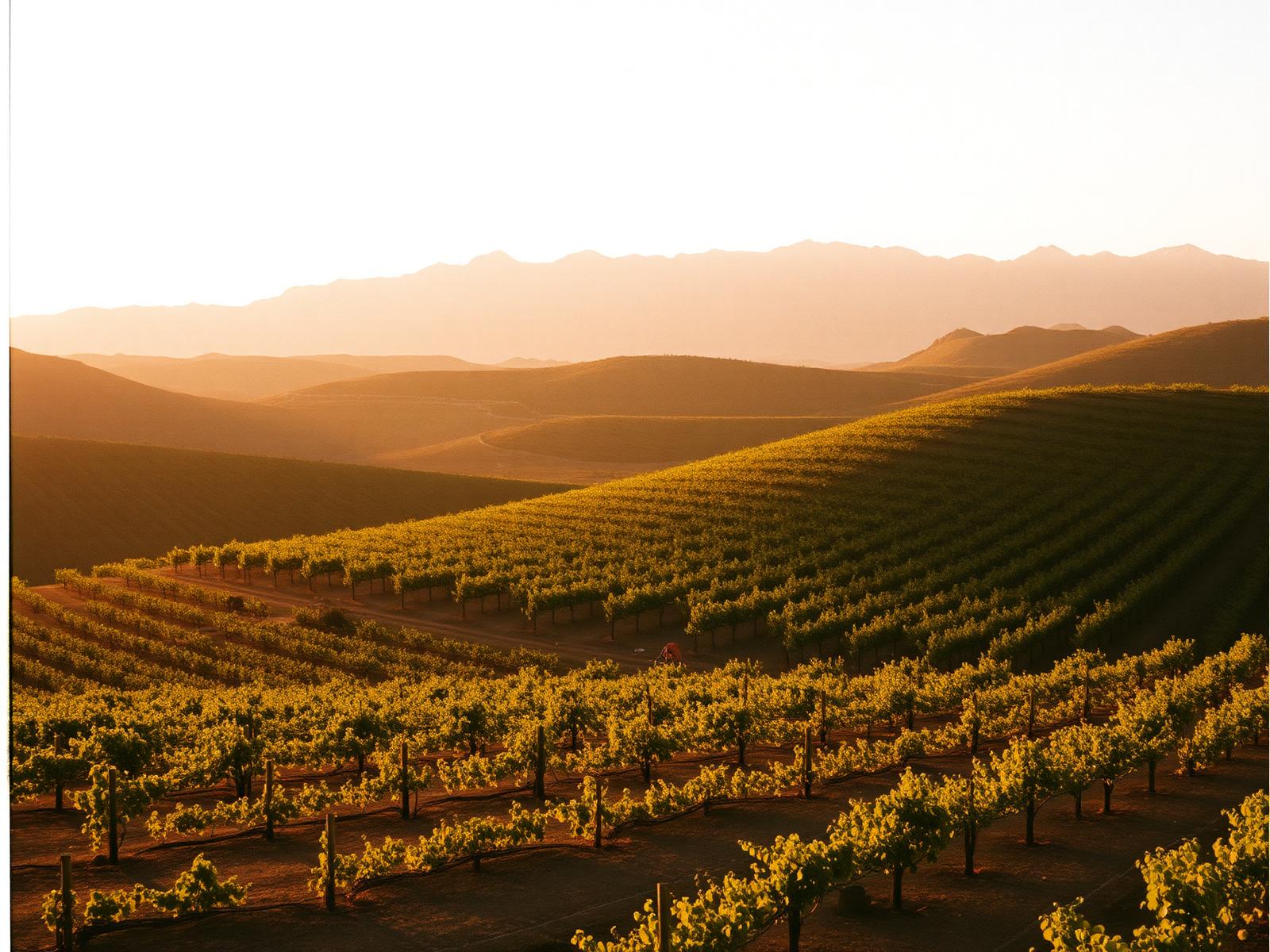 Valle de Guadalupe vineyards at golden hour